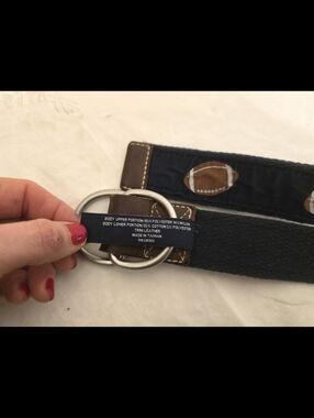 Daniel Cremieux Men's Navy and Brown Football-Accent Canvas Belt 34-36"
